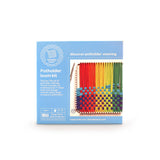 Potholder loom kit packaging with rainbow-colored loom and text on a white background