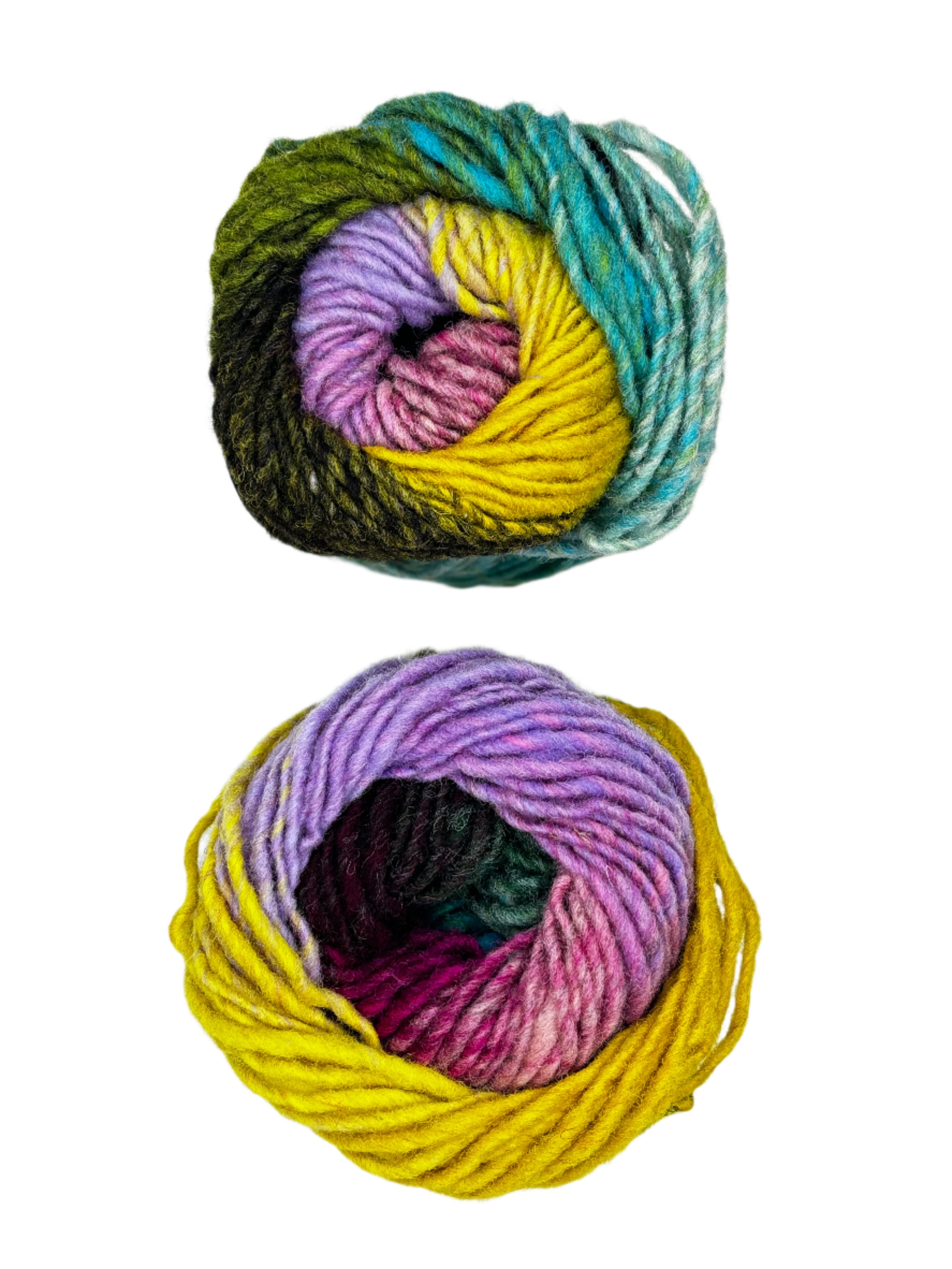 blue purple green yellow ball of yarn 