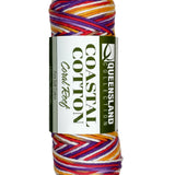 purple orange white red skein of yarn 
