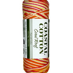 orange blue yellow white skein of yarn 