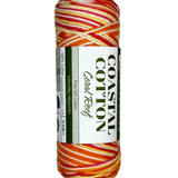 orange blue yellow white skein of yarn 