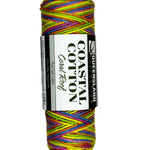 Pastel Pink, Blue, Yellow, Green, Orange striped skein of yarn