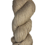 A skein of Berroco Vintage Wool Yarn in the color light brown beige