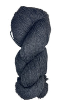A skein of Berroco Vintage Wool Yarn in the color heathered dark grey