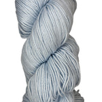 A skein of Berroco Vintage Worsted yarn color misty blue