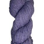 A skein of Berroco Vintage Wool Yarn in the color light heathered purple