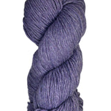 A skein of Berroco Vintage Wool Yarn in the color light heathered purple