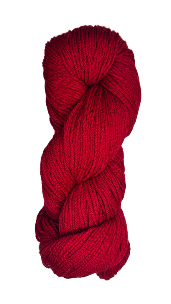 A skein of Berroco Vintage Wool Yarn in the color red