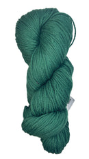 A skein of Berroco Vintage Worsted yarn color mistletoe green