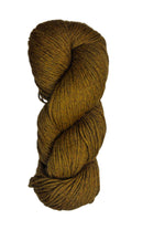 A skein of Berroco Vintage Wool Yarn in the color caramel brown