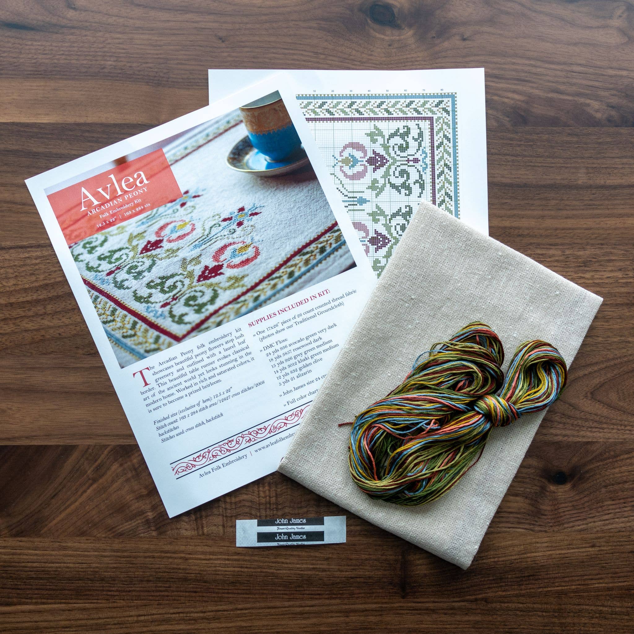 Avlea Folk Embroidery - Arcadian Peony cross stitch kit