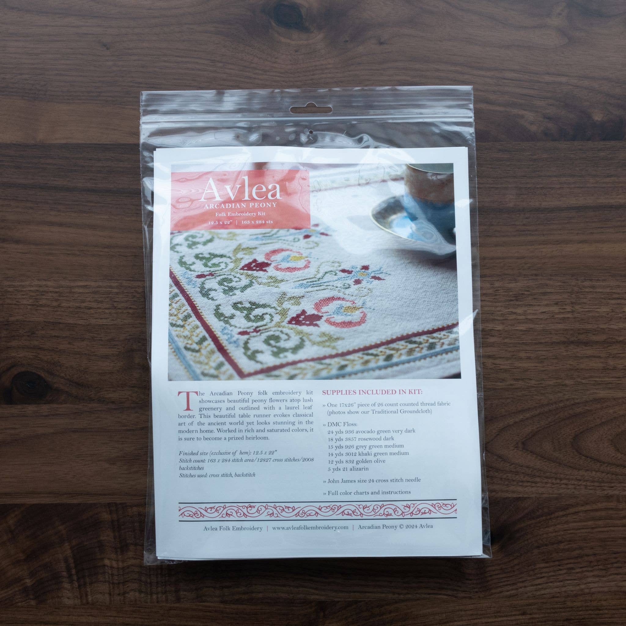 Avlea Folk Embroidery - Arcadian Peony cross stitch kit