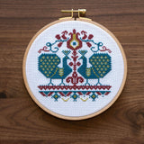 Vlachernai Peacocks - Cross stitch hoop kit from Avlea Folk Embroidery