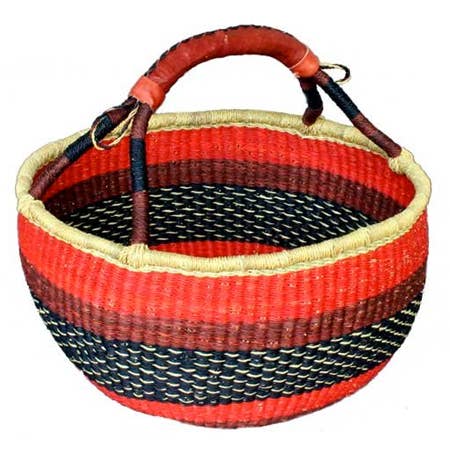 African Bolga Basket: Round with Leather Handle