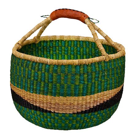 African Bolga Basket: Round with Leather Handle