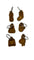 Wooden stitch markers with engraved detail of a sock, hat, mitten, yarn and a sweater
