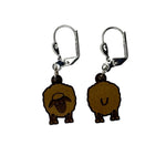 Wooden stitch markers with engraved detail of a sheep facing front and back