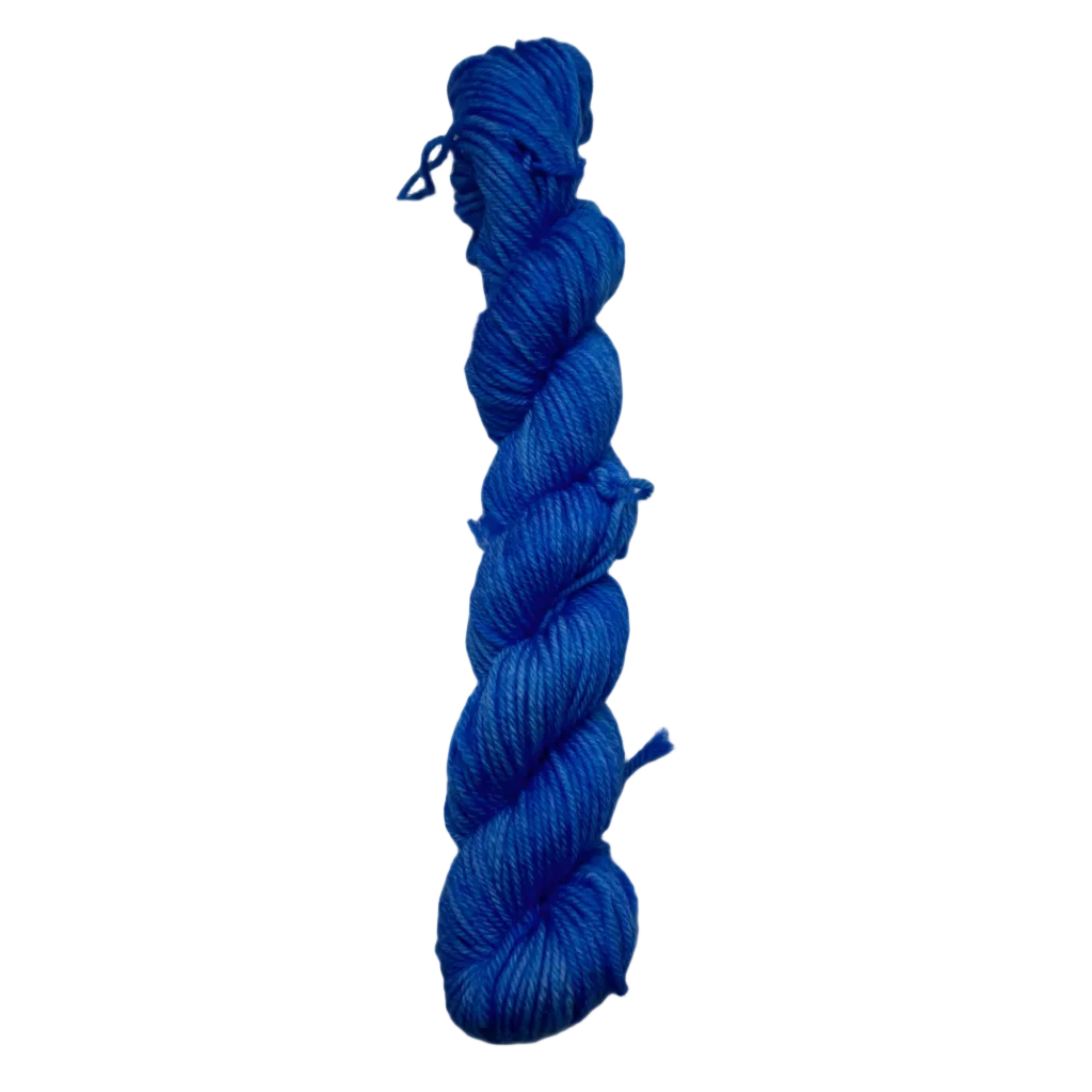 Blue skein of yarn on a white background