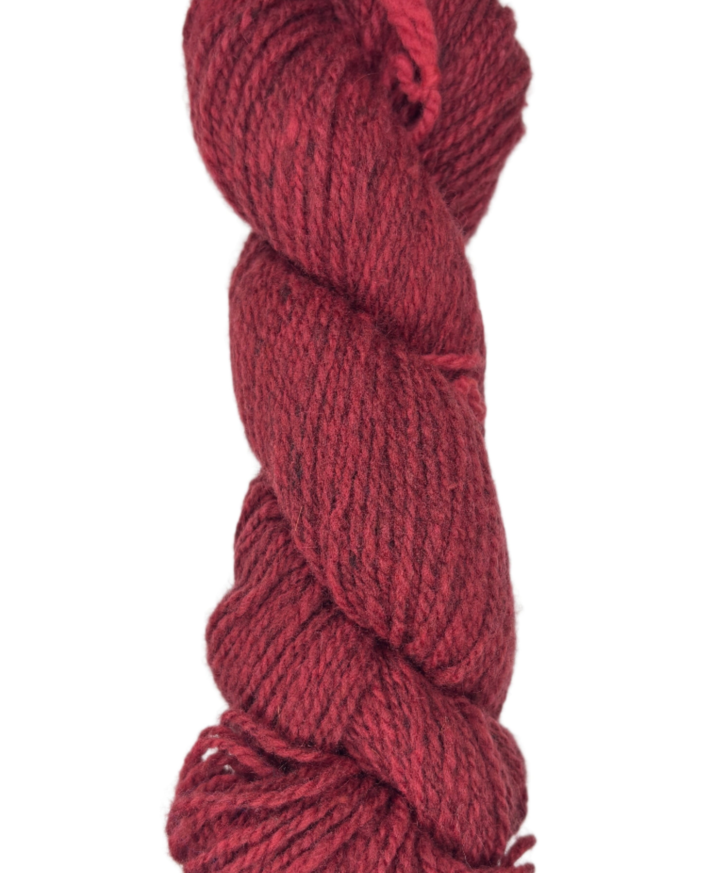 Red skein of wool yarn on a white background