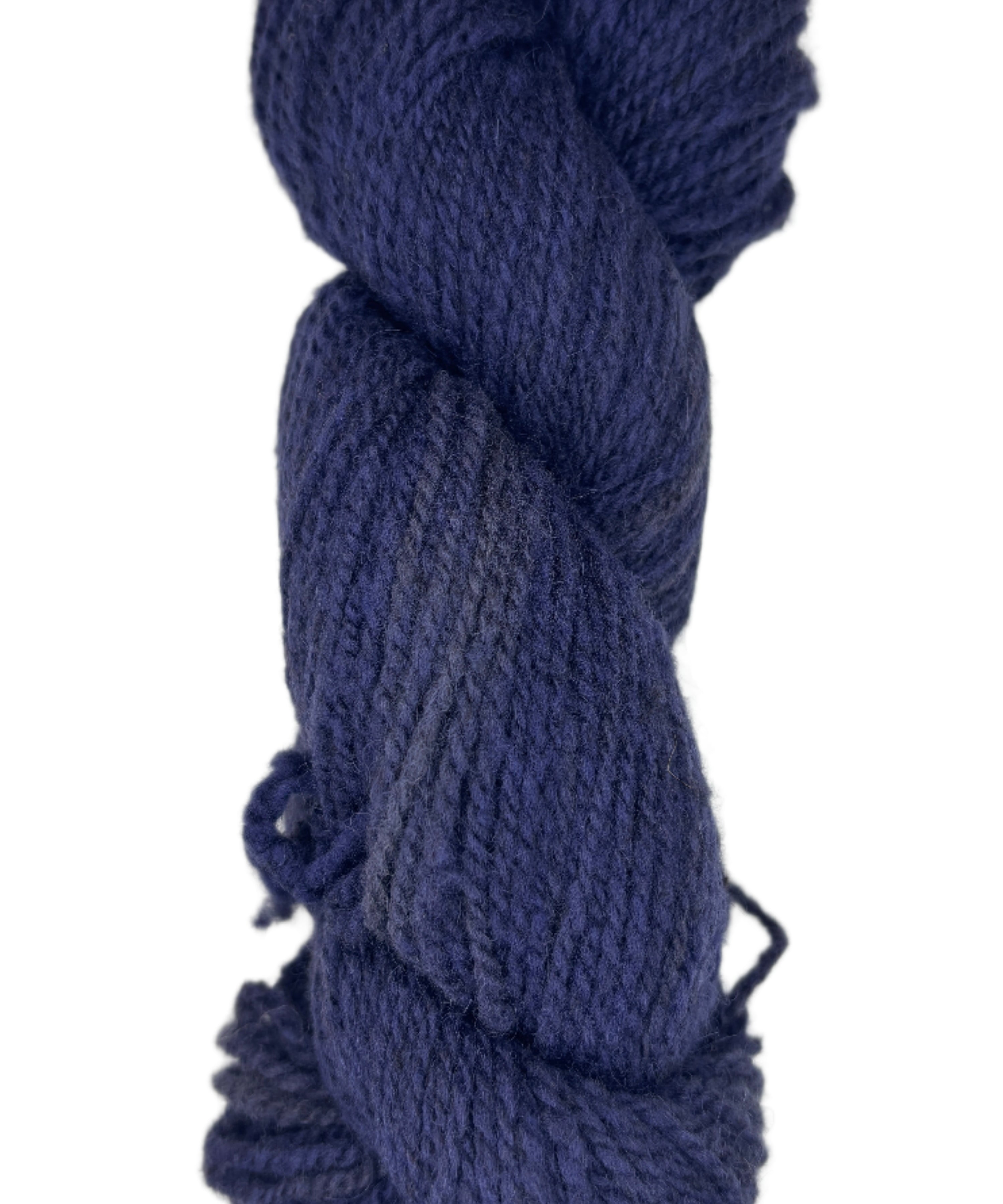 Blue skein of wool yarn on a white background