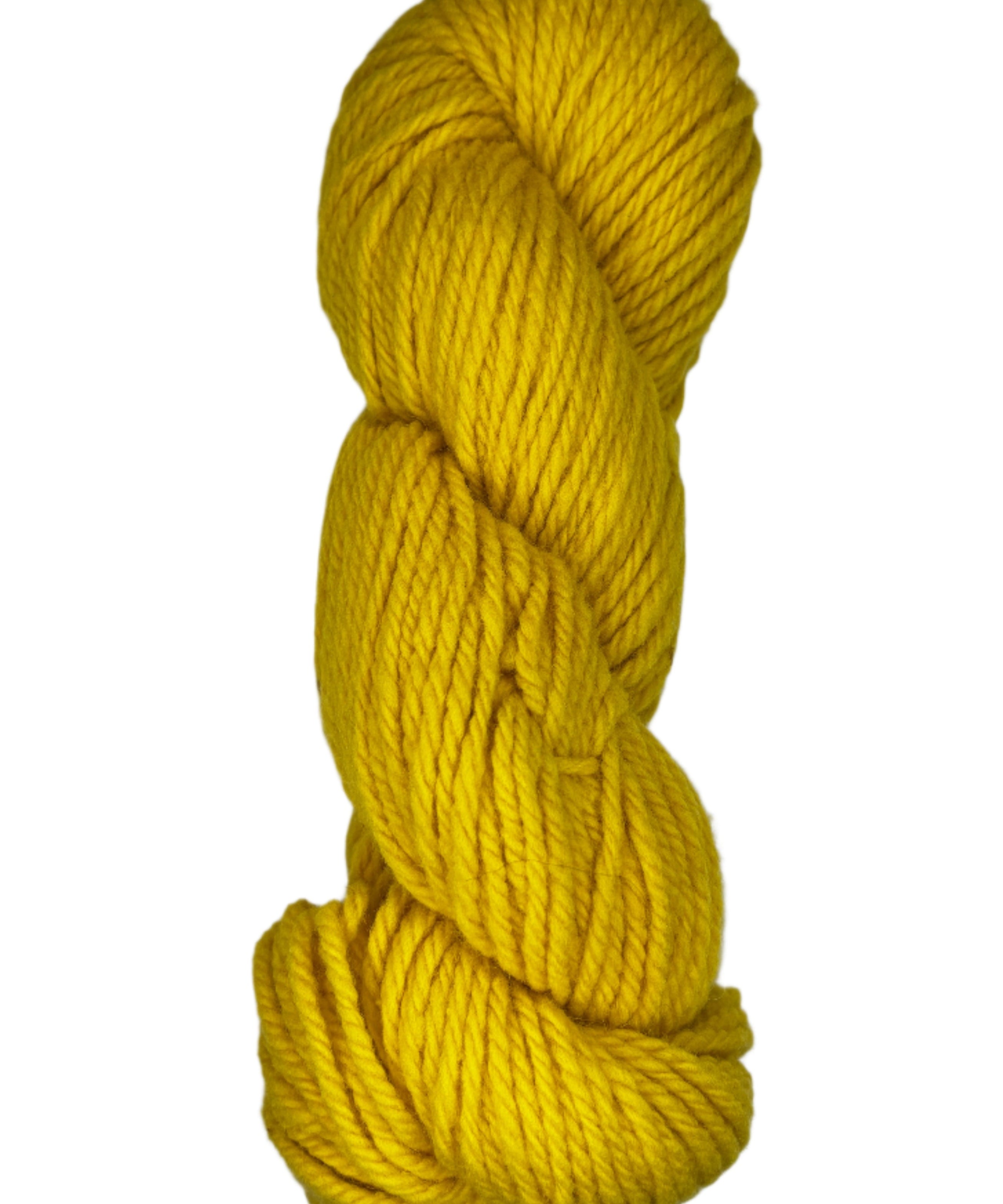 Yellow skein of wool yarn on a white background