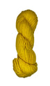 Yellow skein of wool yarn on a white background