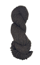 Dark brown skein of yarn on a white background