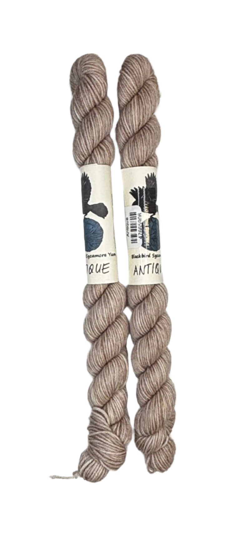 Two mini skeins of wool yarn hand dyed in Wyoming in the color off-white