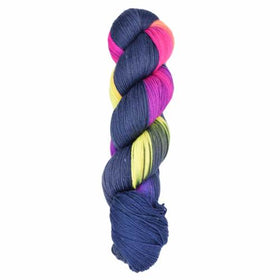 Skein of Araucania Huasco Sock Prism Paints yarn color black pink yellow purple