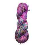 Multicolored skein of yarn on a white background