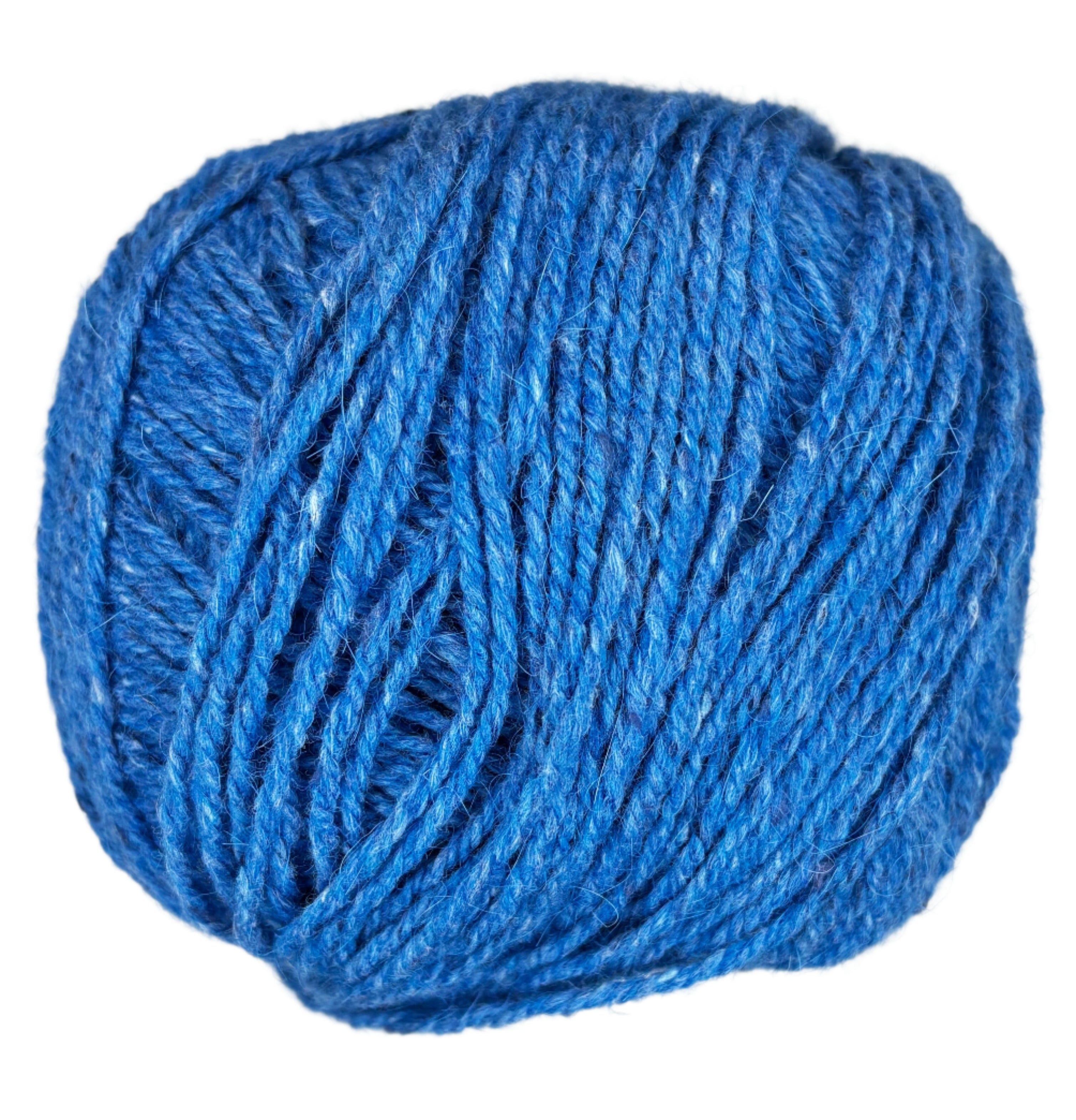 Ball of mildly tweedy yarn color azure blue
