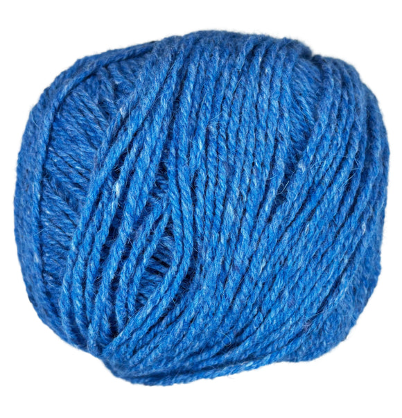 Ball of mildly tweedy yarn color azure blue