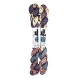 Blackbird Sycamore Fingering Mini Skein Yarn Color mauve grey white balck speckles