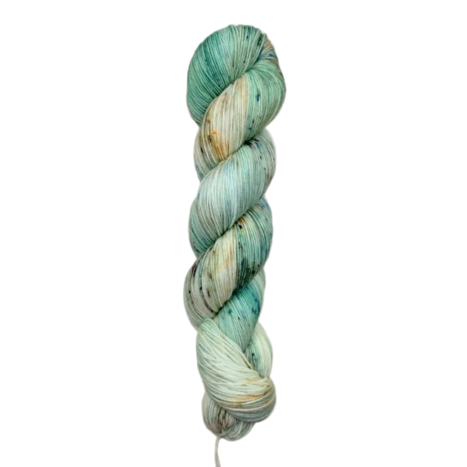 Blackbird Sycamore Fingering Mini Skein Yarn Color mint green beige grey green orange speckles