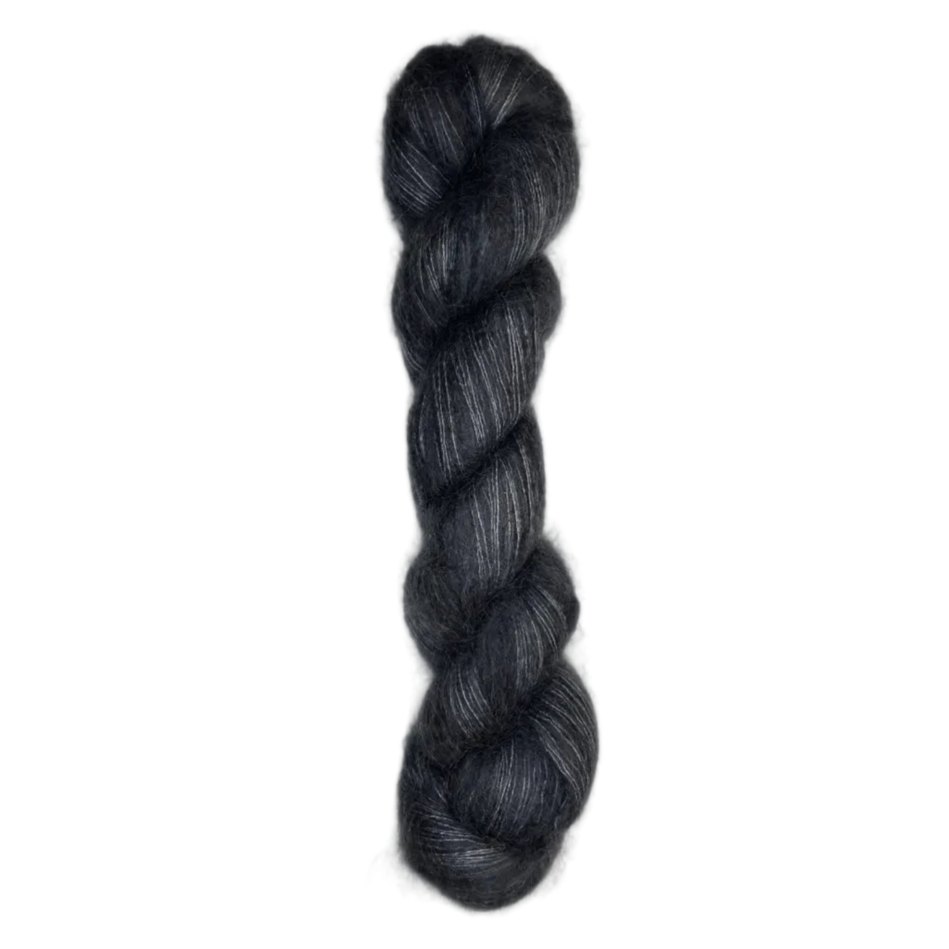 Skein of mohair silk yarn hand-dyed in Wyoming in the color black