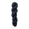 Dark black skein of yarn with white specks on a white background