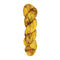 A skein of hand-dyed fingering/sock yarn color yellow brown speckles