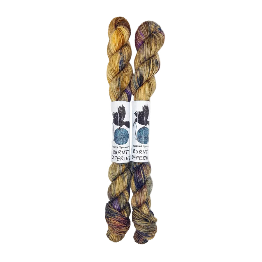 Blackbird Sycamore Fingering Mini Skein Yarn Color tan navy brown red speckles