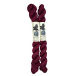 Mini Skeins of Hand Dyed yarn in the color deep burgundy