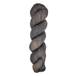 A skein of hand-dyed fingering/sock yarn color dark gray brown