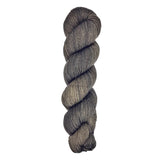 A skein of hand-dyed fingering/sock yarn color dark gray brown