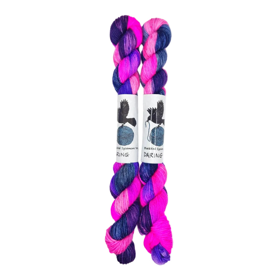 Blackbird Sycamore Fingering Mini Skein Yarn Color purple navy pink 