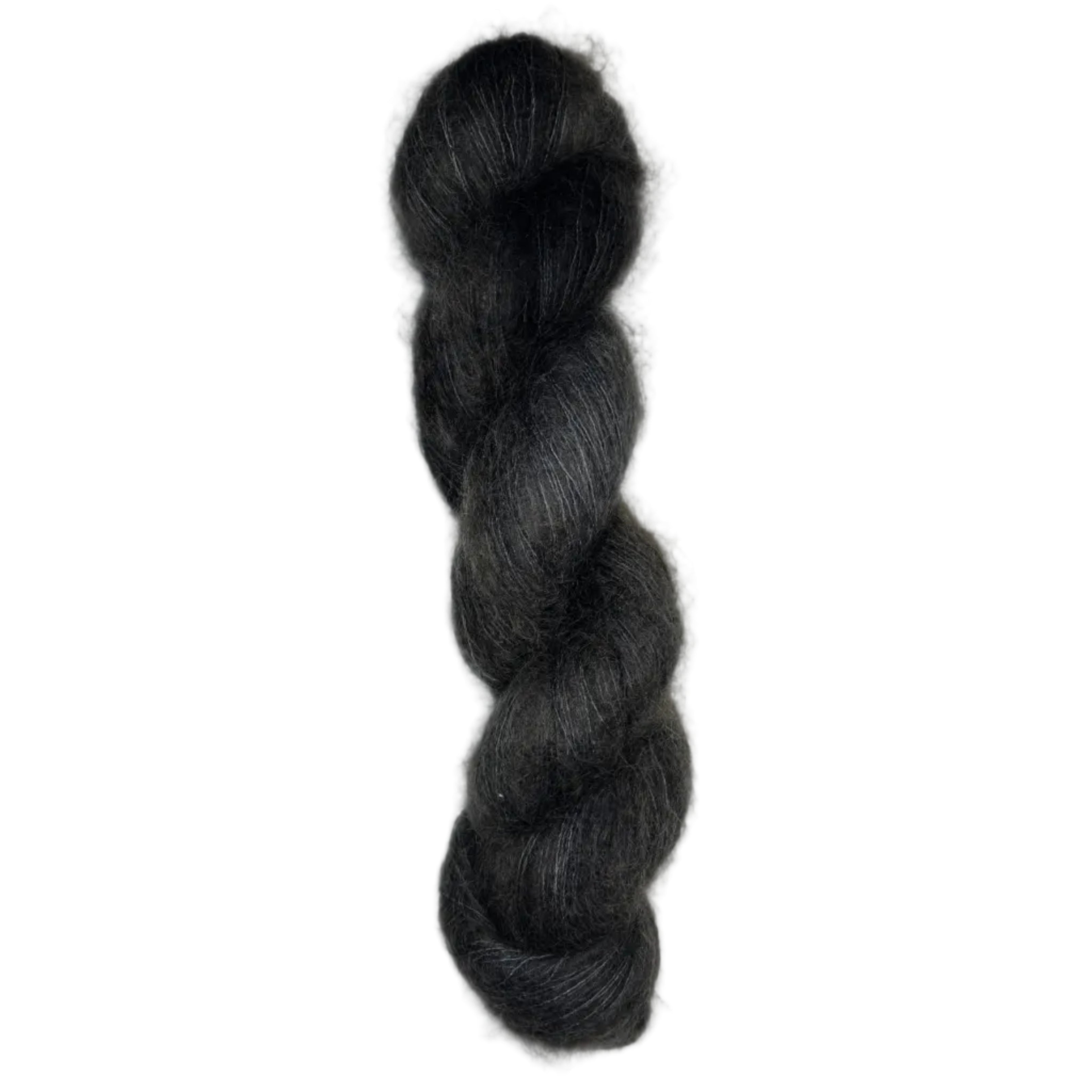 Skein of hand dyed mohair silk in the color black