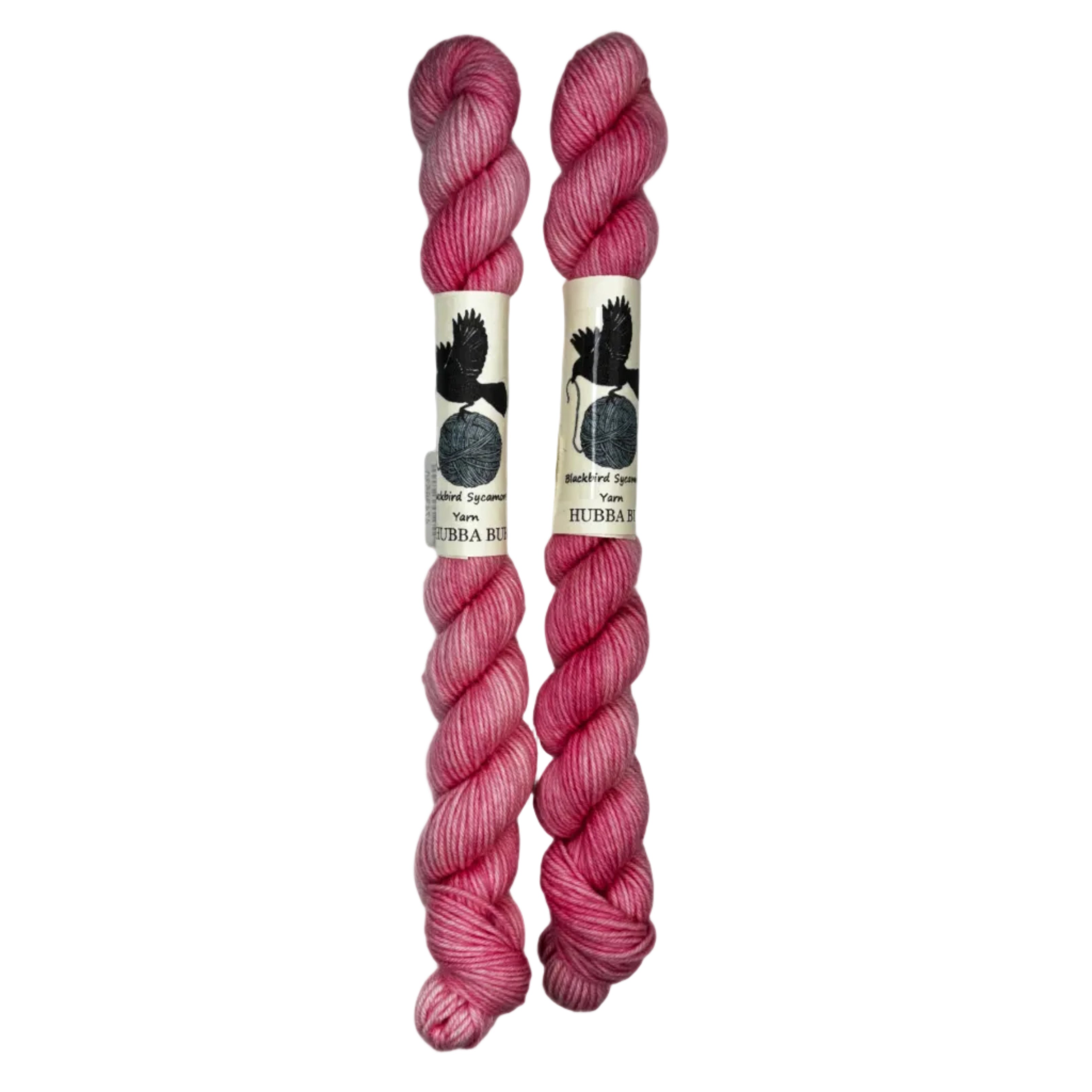 Mini Skeins of Hand Dyed yarn in the color bubblegum pink