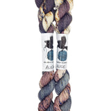 Blackbird Sycamore Fingering Mini Skein Yarn Color mauve grey white balck speckles