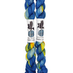 Blackbird Sycamore Fingering Mini Skein Yarn Color navy yellow orange speckles