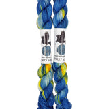 Blackbird Sycamore Fingering Mini Skein Yarn Color navy yellow orange speckles