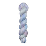 A skein of hand-dyed fingering/sock yarn color white pastel pink purple blue 