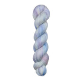 A skein of hand-dyed fingering/sock yarn color white pastel pink purple blue 