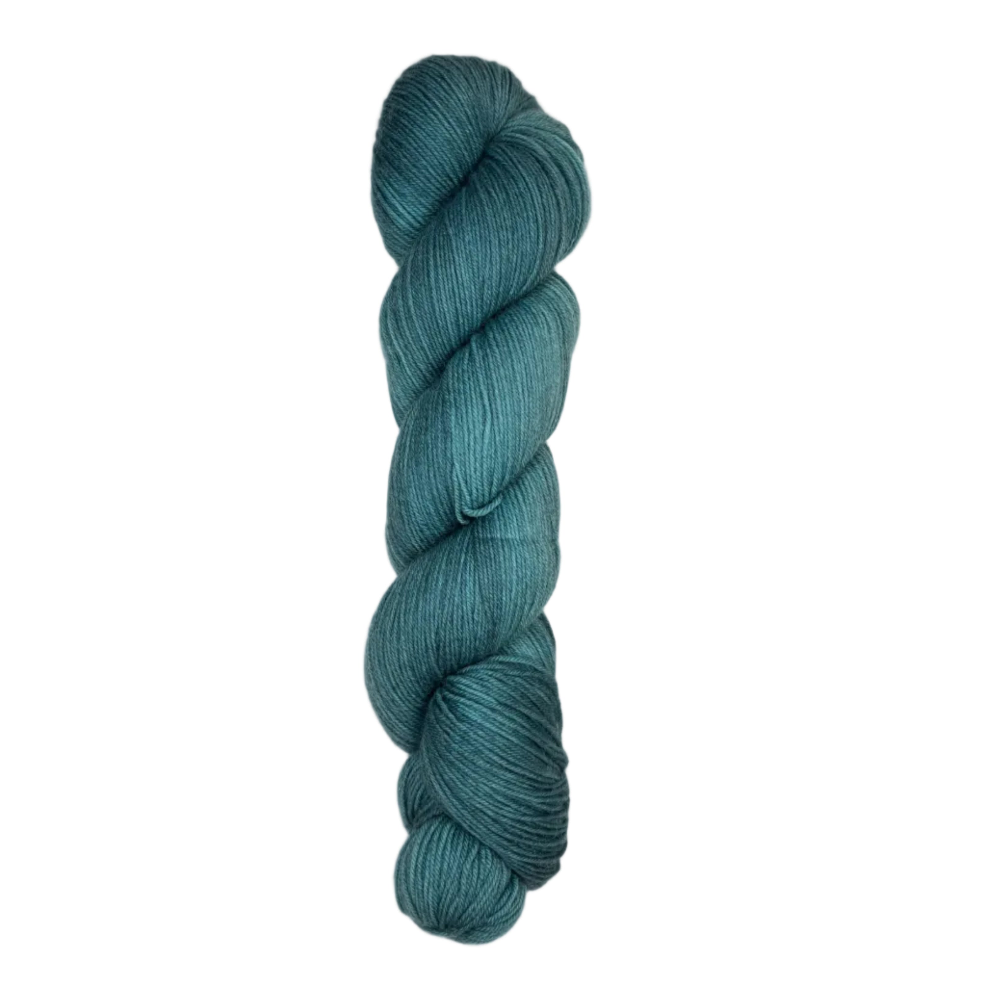 Skein of hand dyed fingering weight yarn in the color blue